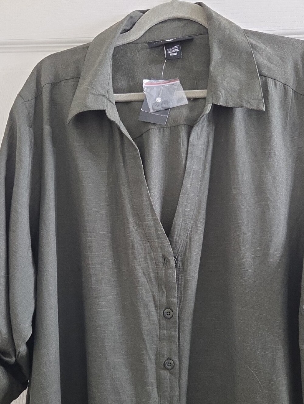 Ashley Stewart Olive Green Button-Front Shirt Dress - Picture 2 of 6